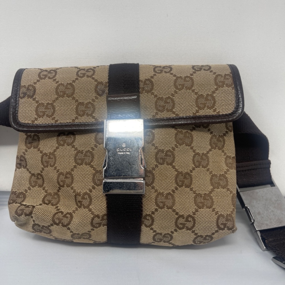 GUCCI  Monogram Waist Pouch Bag Dark Brown